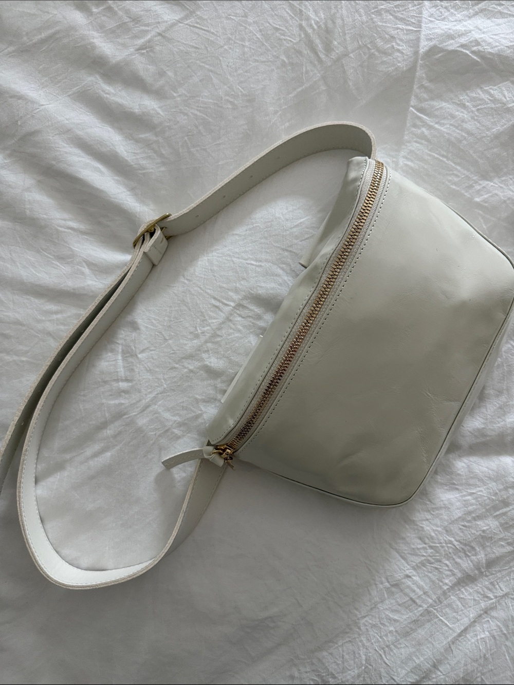 Clare V White Leather Crossbody Belt Bag with Gold Zipper - Picture 5 of 9